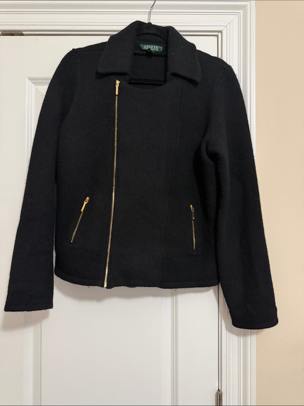 LAUREN RALPH LAUREN Asymmetric Side Zip Jacket with Gold Zipper